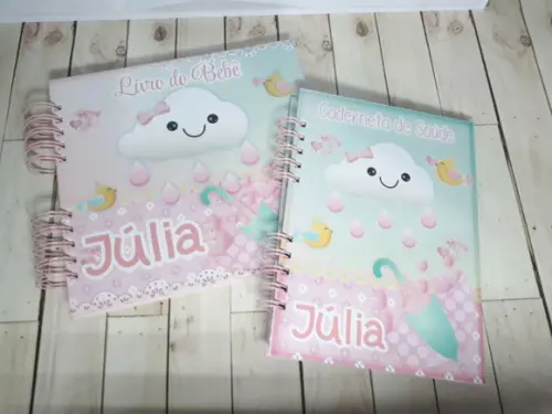 Kit Livro do Bebê + Caderneta de Saúde -Chuva de amor Menina