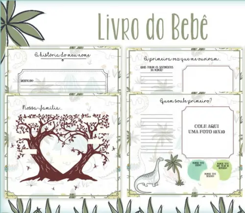 Kit Livro do Bebê + Caderneta de Vacina - Dino Minimalista