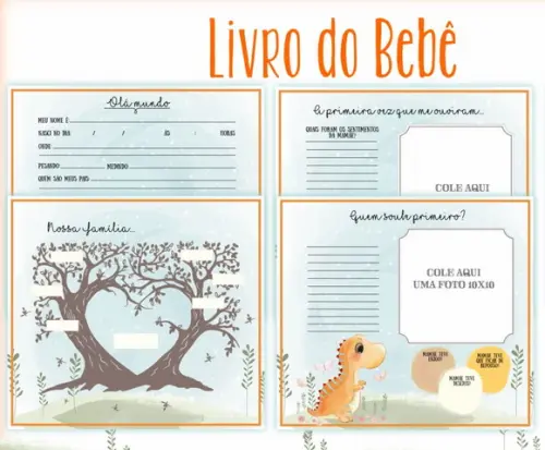 Kit Livro do Bebê + Caderneta de Vacina - Dinossauro