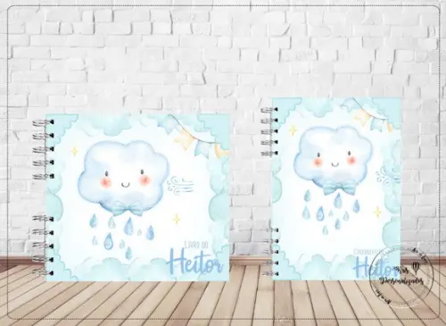 Kit Livro do Bebê + Caderneta de Vacina -Chuva de Amor azul