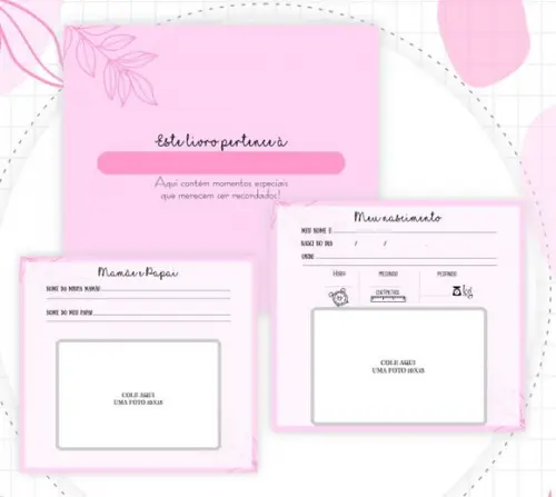 Kit Livro do Bebê 1,1 + Caderneta de Vacina Folhagem Rosa
