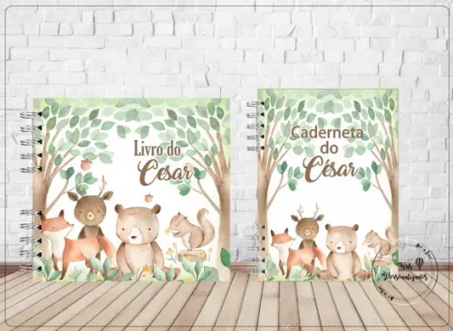 Kit Livro do Bebê Caderneta de Vacina Bosque Menino