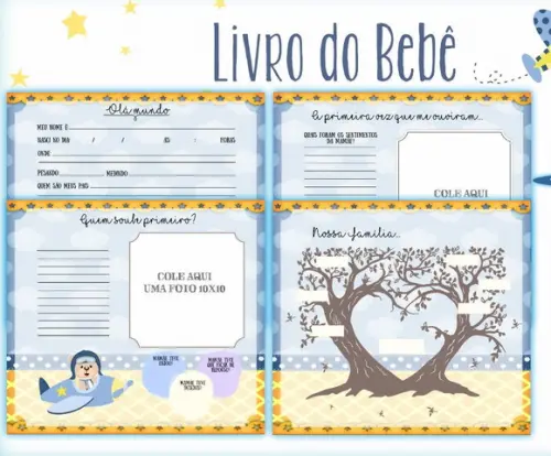 Kit Livro do Bebê Caderneta Ursinho Aviador