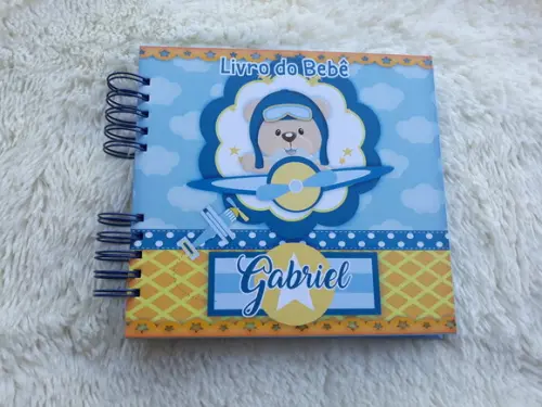 Kit Livro do Bebê Caderneta Ursinho Aviador