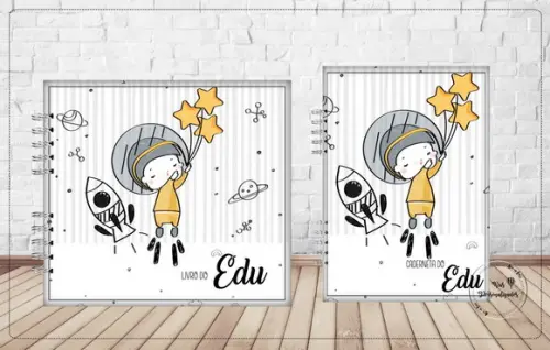Kit Livro do Bebê e Caderneta Astronauta Minimalista