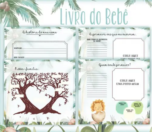 Kit Livro do Bebê e Caderneta de Vacina Dinossauros