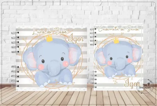 Kit Livro do Bebê e Caderneta de Vacina Elefante