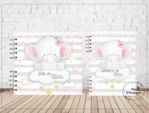 Kit Livro do Bebê e Caderneta de Vacina Elefantinha Baby