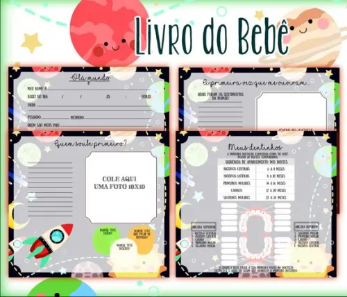 Kit Livro do Bebê e Caderneta de Vacina Galáxia