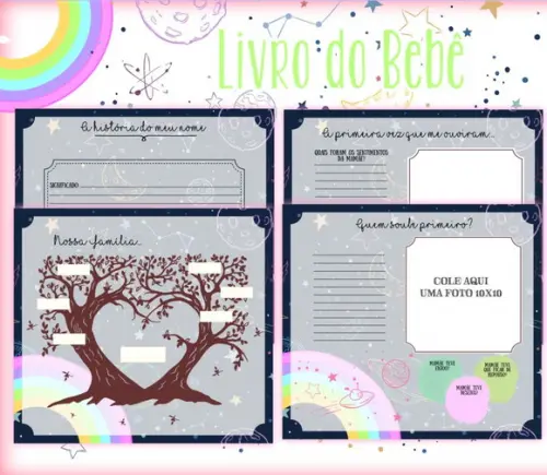 Kit Livro do Bebê e Caderneta de Vacina Galáxia Menina