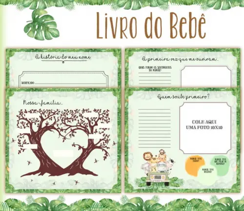Kit Livro do Bebê e Caderneta de Vacina Safari verde