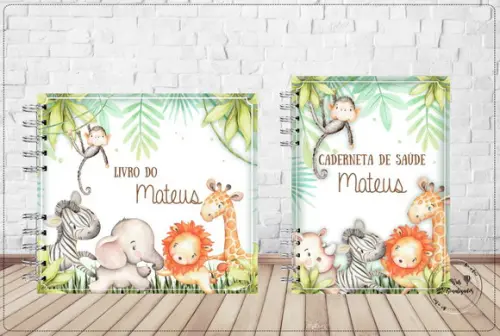Kit Livro do Bebê e Caderneta de Vacina Safari Verde
