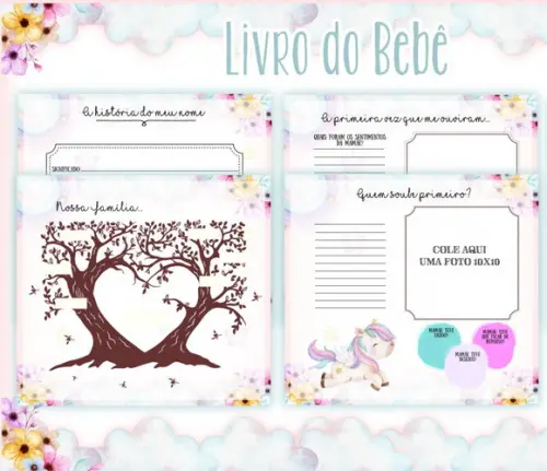 Kit Livro do Bebê e Caderneta de Vacina Unicórnio