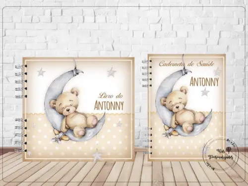 Kit Livro do Bebê e Caderneta de Vacina Ursinho Bege