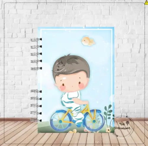 Kit Livro do Bebê e Caderneta Menino de Bicicleta