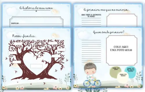 Kit Livro do Bebê e Caderneta Menino de Bicicleta