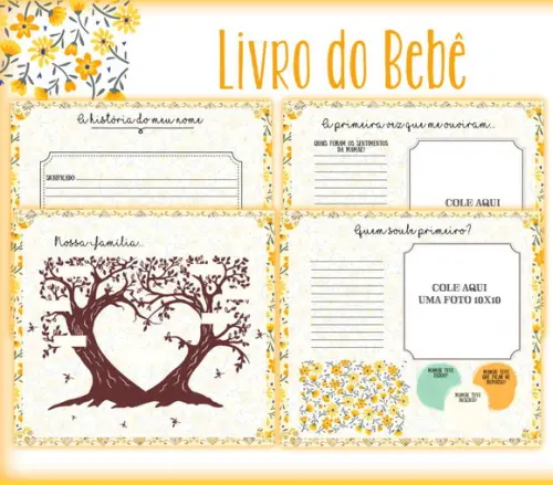 Livro do Bebê Floral Amarelo
