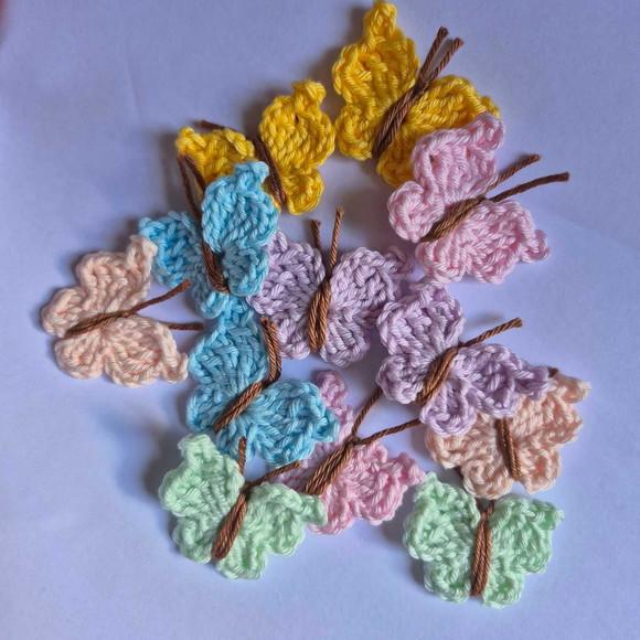 Kit com 12 Unidades Aplique Borboleta Croche Candy Colors