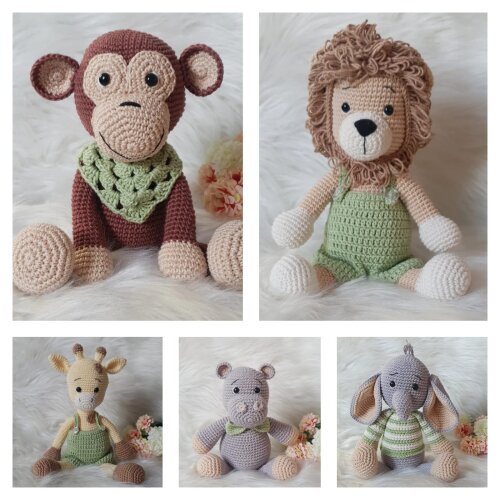 Kit Safari ( Leão, Hipopótamo, Girafa,elefante,macaco)