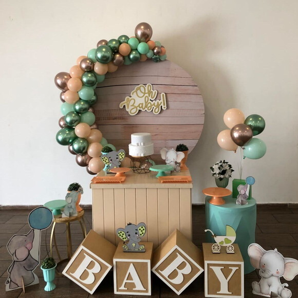 Decoração Chá Revelação Verde e Salmão/laranja- Aluguel
