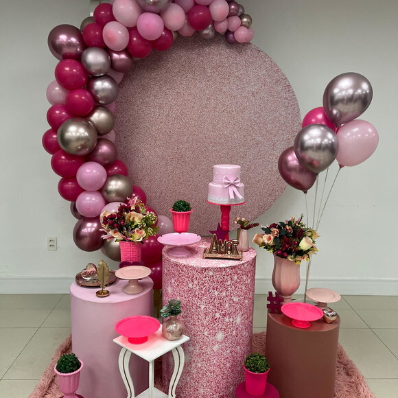 Mesa de Decoração 15 Anos- Glitter Rosa/all Pink - Aluguel