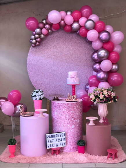 Mesa de Decoração 15 Anos- Glitter Rosa/all Pink - Aluguel