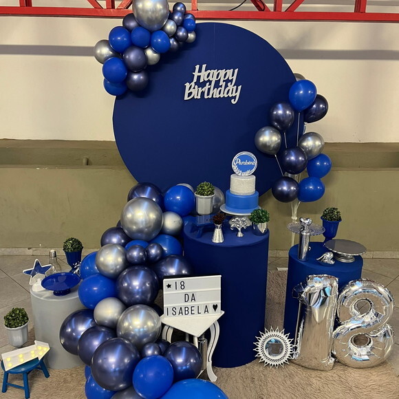 Mesa de Decoração Adulto Azul e Prata - Aluguel