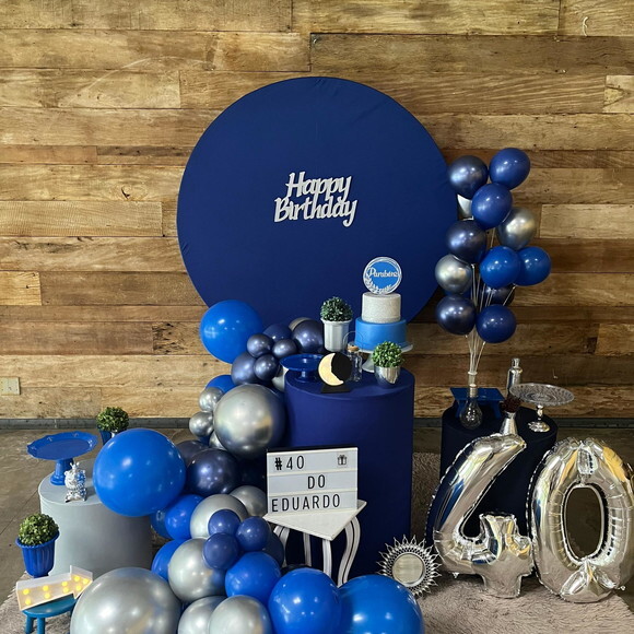 Mesa de Decoração Adulto Azul e Prata - Aluguel
