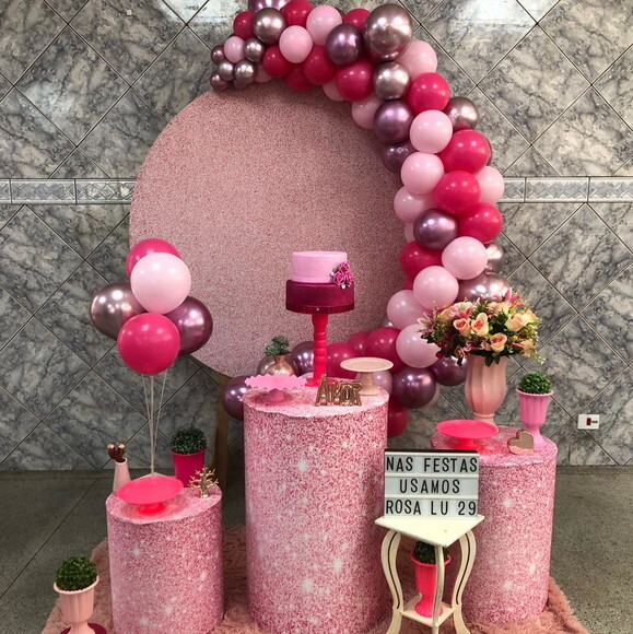 Mesa de Decoração 15 Anos- Glitter Rosa/all Pink - Aluguel
