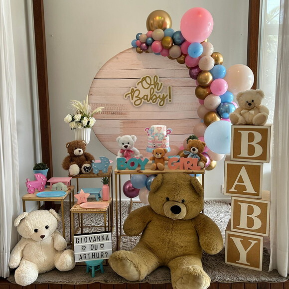 Mesa de Decoração Chá Revelação/chá de Bebê Ursos - Alugue