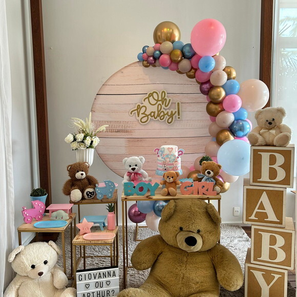 Mesa de Decoração Chá Revelação/chá de Bebê Ursos - Alugue