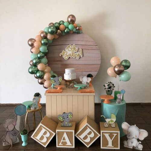 Decoração Chá Revelação Verde e Salmão/laranja- Aluguel