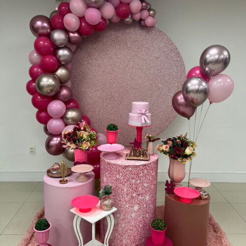 Mesa de Decoração 15 Anos- Glitter Rosa/all Pink - Aluguel