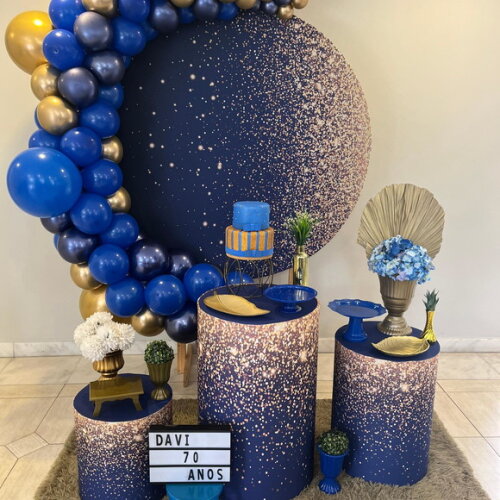 Mesa de Decoração 15 Anos- Glitter/ Azul e Dourado - Aluguel