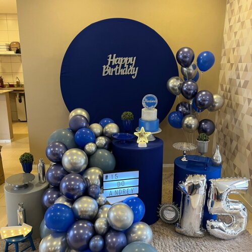 Mesa de Decoração Adulto Azul e Prata - Aluguel