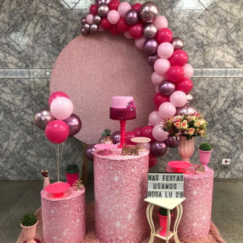 Mesa de Decoração 15 Anos- Glitter Rosa/all Pink - Aluguel
