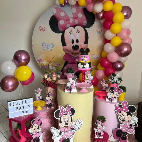 Mesa de Decoração Minnie Rosa - Aluguel
