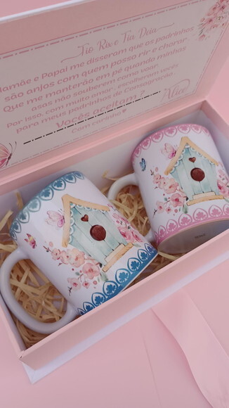 Caixa Cartonada com 2 Canecas Convite Padrinhos