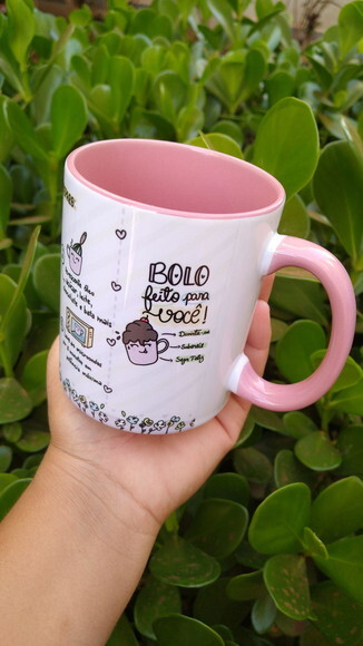 Caneca De Cerâmica Interior E Alça Rosa