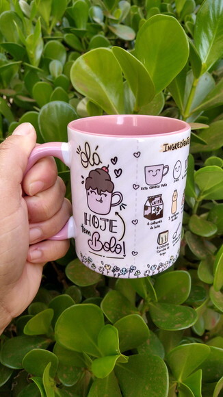 Caneca De Cerâmica Interior E Alça Rosa