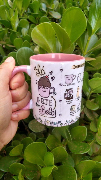 Caneca De Cerâmica Interior E Alça Rosa