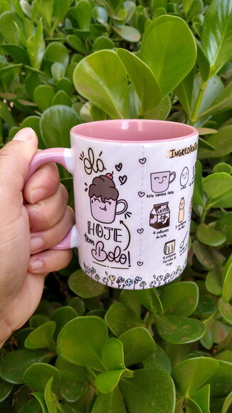Caneca De Cerâmica Interior E Alça Rosa