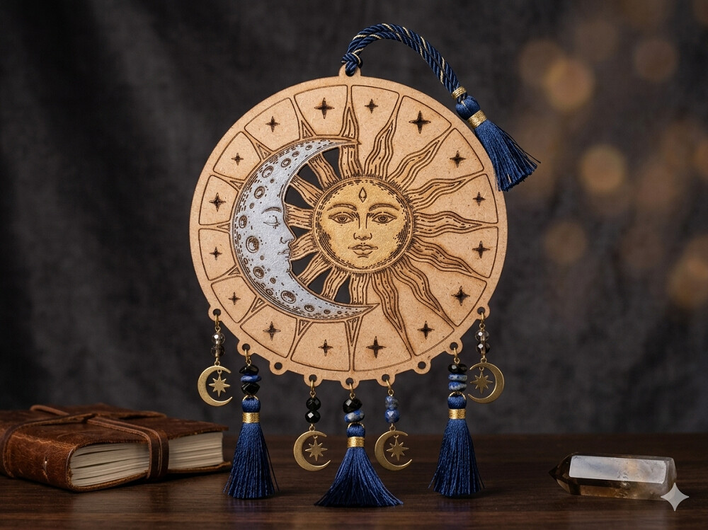 Base Mandala Sol e Lua Portal Celestial MDF 3mm 14x15cm