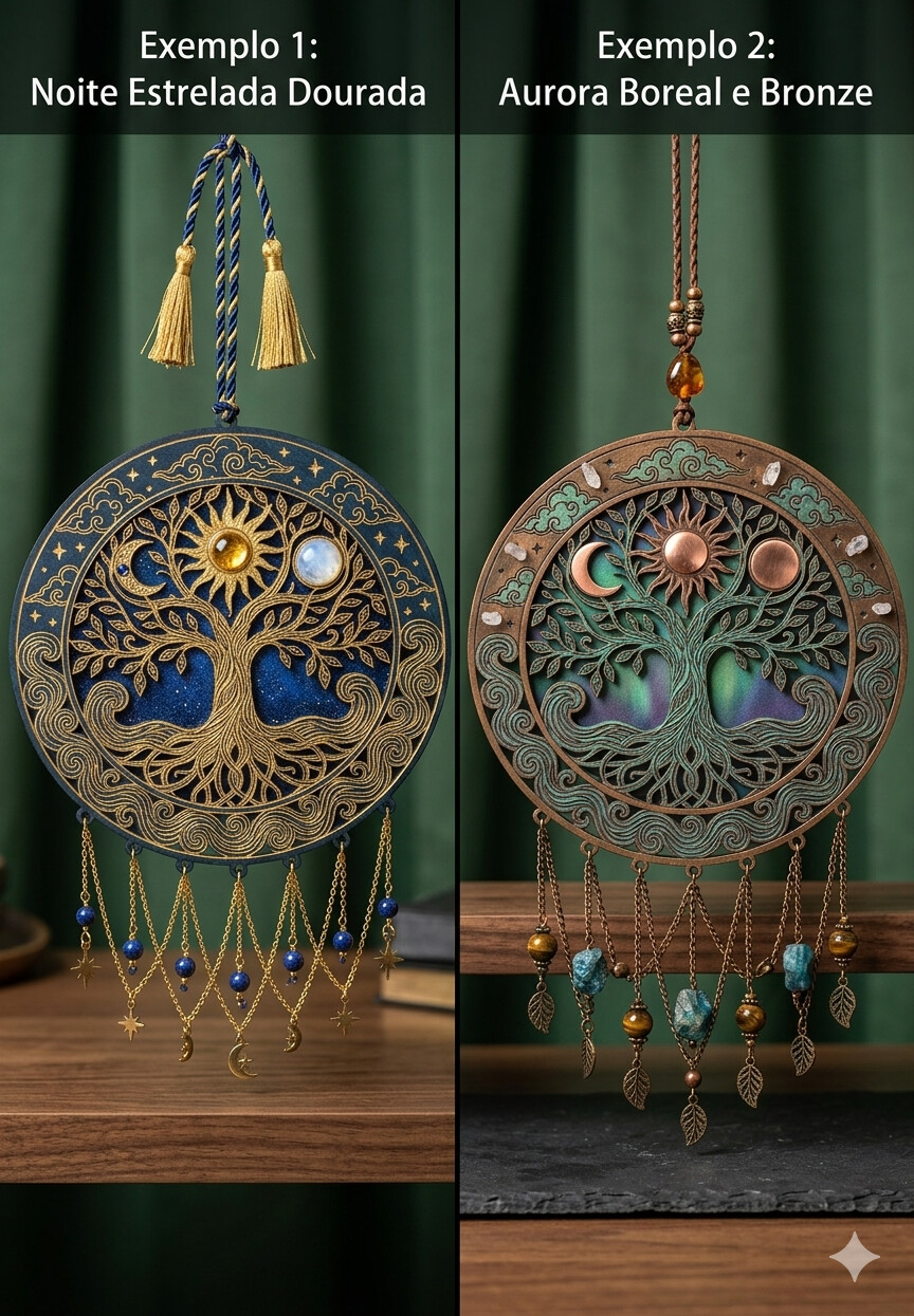 Aro Mandala Árvore da Vida Sol e Lua MDF 3mm Cru 15cm