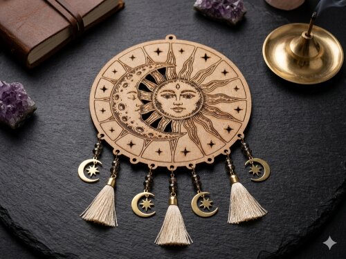 Base Mandala Sol e Lua Portal Celestial MDF 3mm 14x15cm