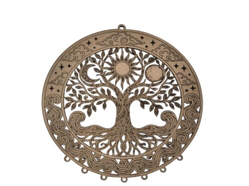 Aro Mandala Árvore da Vida Sol e Lua MDF 3mm Cru 15cm