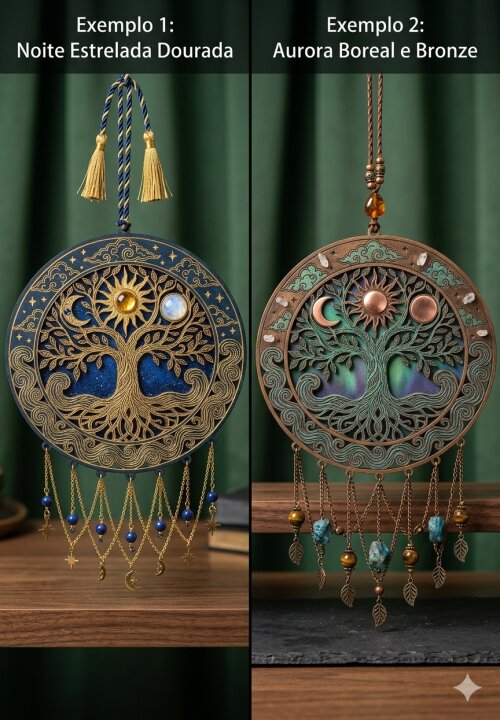 Aro Mandala Árvore da Vida Sol e Lua MDF 3mm Cru 15cm