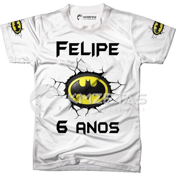 Blusa Batman Infantil Festa Aniversario com Nome e Idade