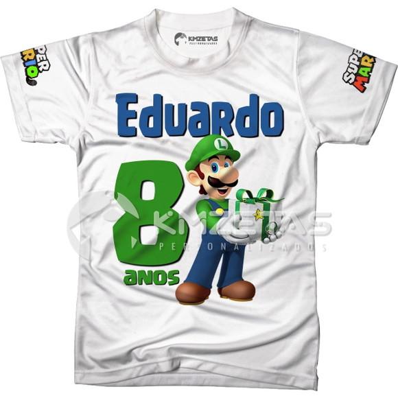 Blusa Luigi Festa Infantil Super Mario Bros Personalizada