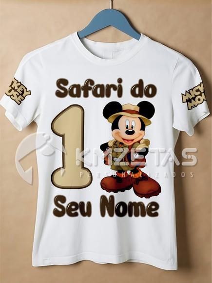 Blusa Mickey Safari Festa Infantil Camisa Personalizada